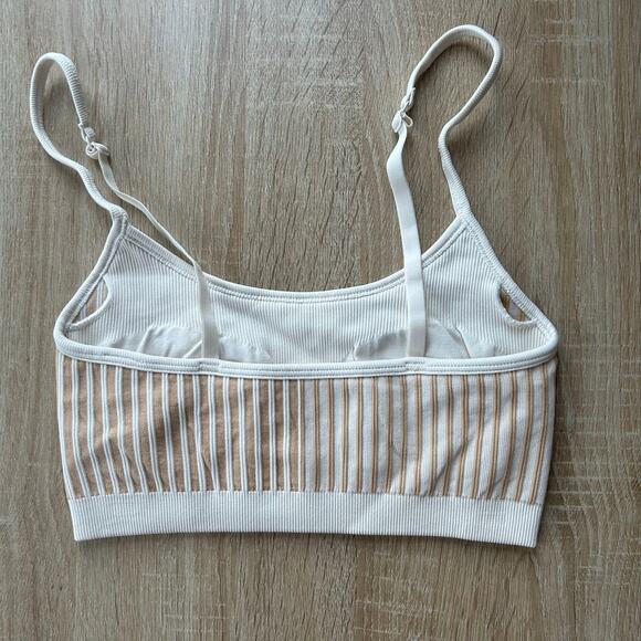 Aerie Women's Superchill Seamless Ribbed Scoop Bralette Size S Tan and White - Picture 3 of 4